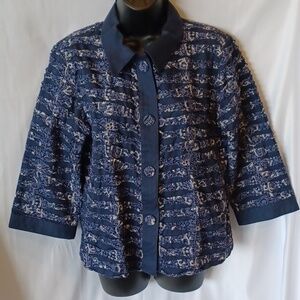 Christopher and Banks Cotton 3/4 sleeve Blazer, patchwork pattern, 100% cotton